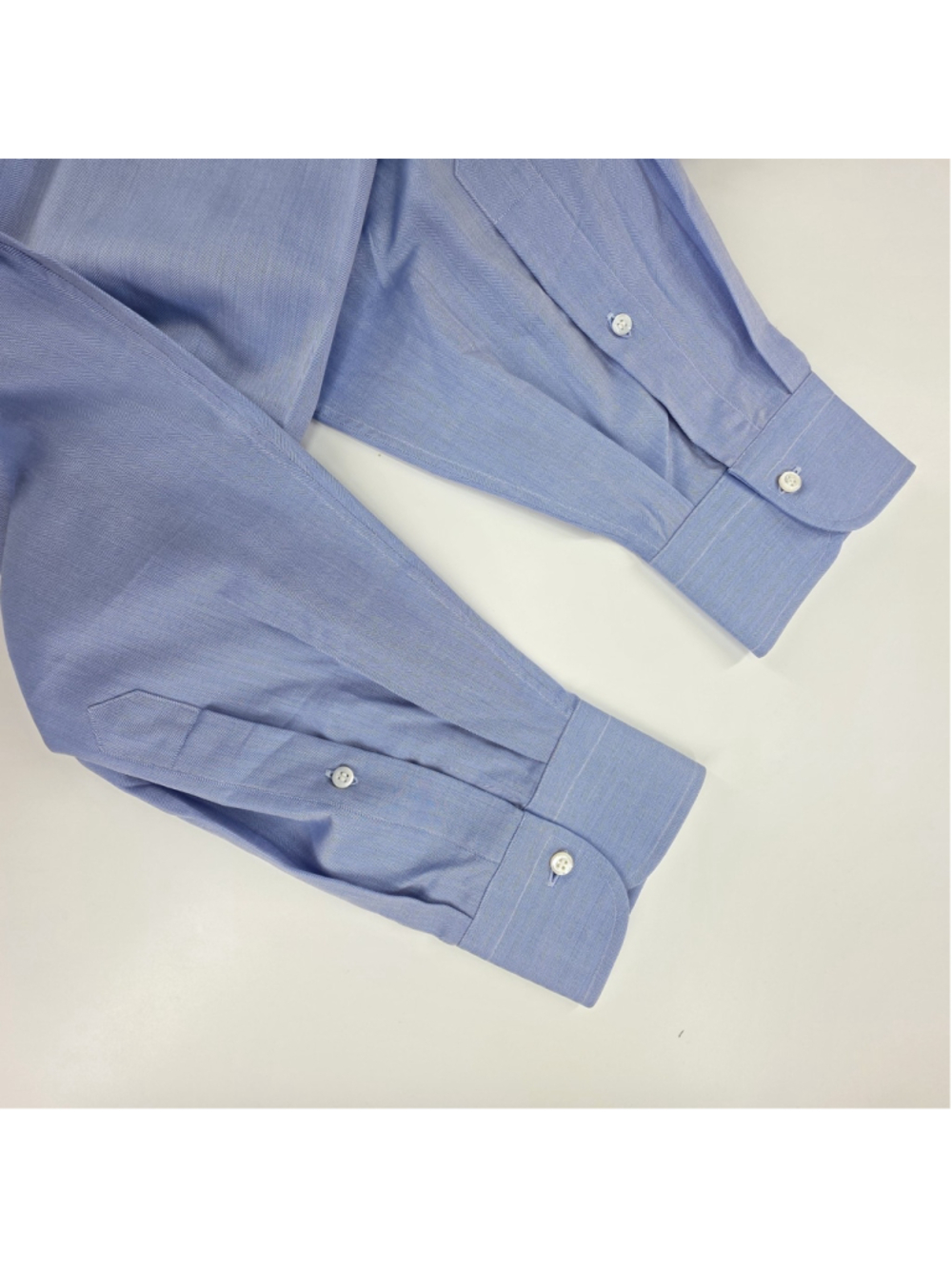 Quiet Luxury Fray Dress Shirt Mens 2XL Blue Herringbone Italian Button Down - Picture 8 of 16
